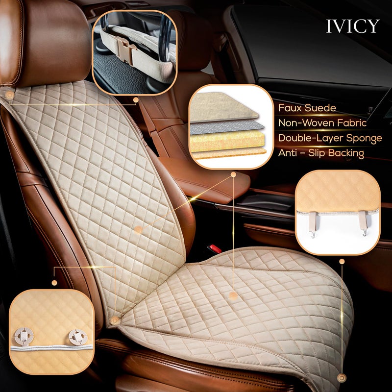 IVICY غطاء مقعد السيارة الأمامي من IVICY بمواد جلدية صناعية - واقي مقعد متين وغير قابل للانزلاق للسيارات - 1 وحدة، بيج فاتح - Image 2